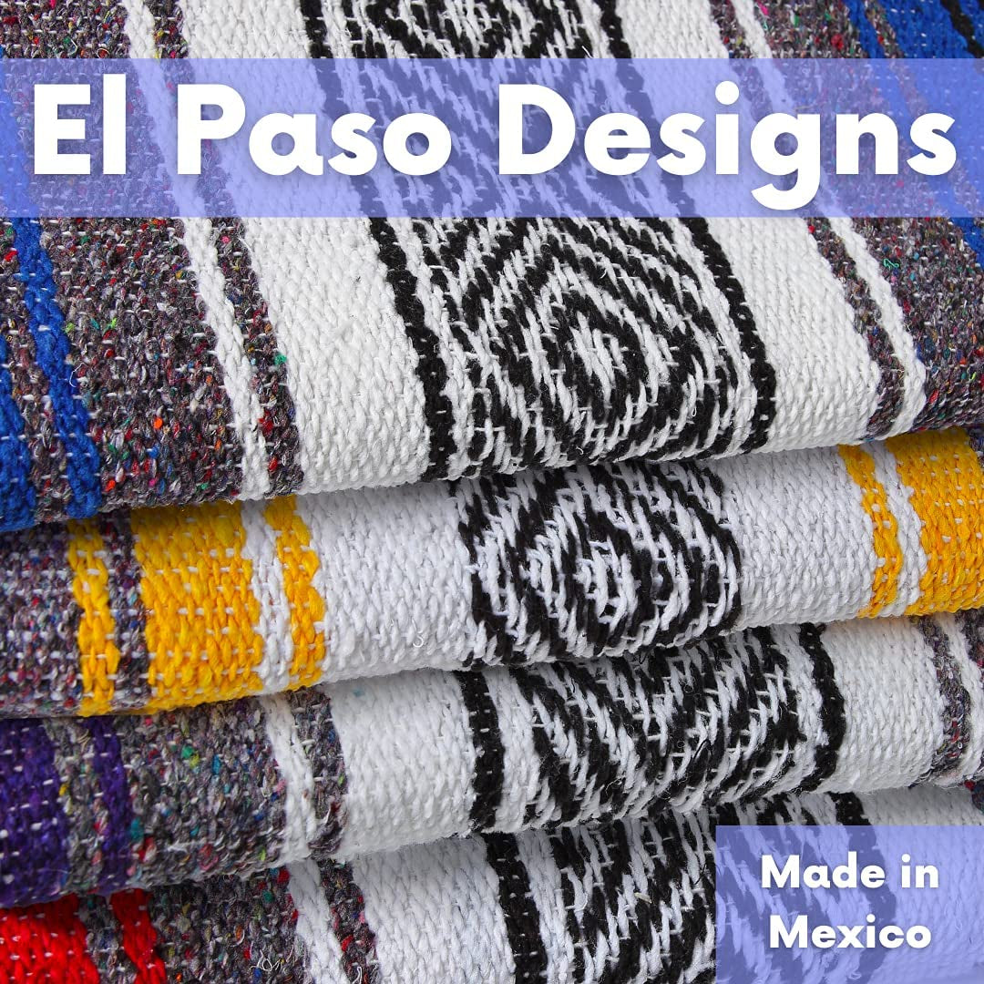 Mexican Yoga Blanket | Colorful Falsa Serape | Park Blanket, Yoga Towel, Picnic, Beach Blanket, Patio Blanket, Soft Woven Saddle Blanket, Boho Home Décor (Cool Mint & Gray)