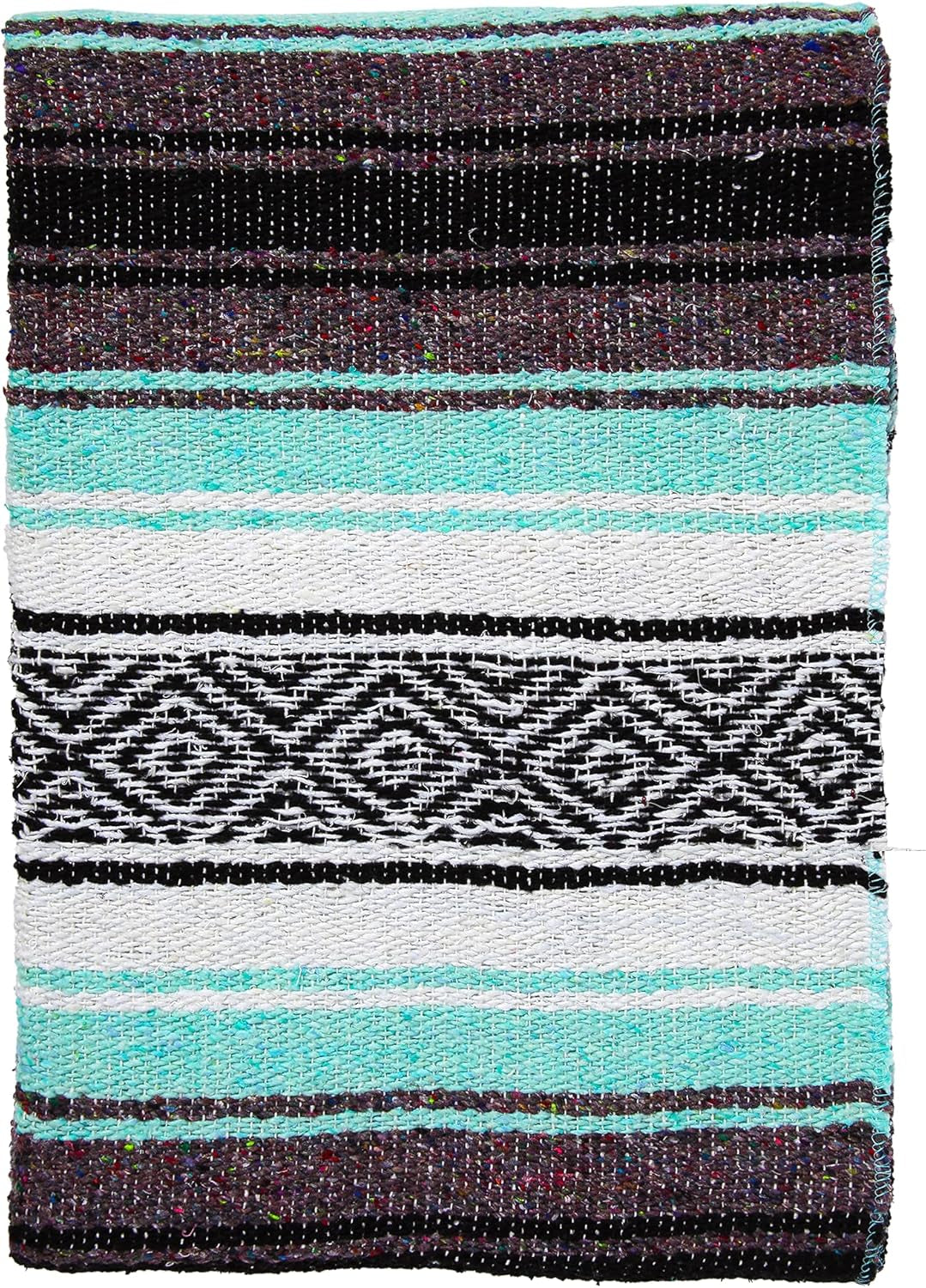 Mexican Yoga Blanket | Colorful Falsa Serape | Park Blanket, Yoga Towel, Picnic, Beach Blanket, Patio Blanket, Soft Woven Saddle Blanket, Boho Home Décor (Cool Mint & Gray)